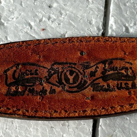 Circle Y Vintage SZ 34 Brown Leather tooled studded belt Western Handmade Old $ - Picture 6 of 7